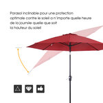 Parasol inclinable aluminium fibre de verre polyester diamètre 2 65 m coloris rouge