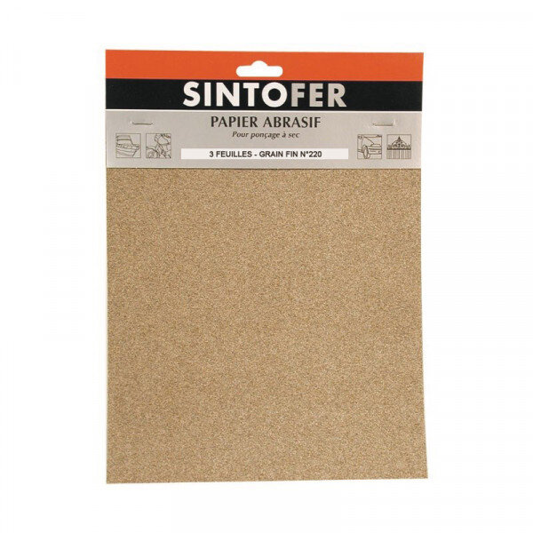 Lot de 3 feuilles abrasives ponçage à sec grain n 220 sinto