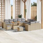 vidaXL Ensemble de Canapé de Jardin 13 Pièces avec Coussins en Rattan Poly Beige Acacia
