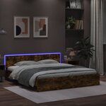 vidaXL Cadre de lit avec tête de lit et LED chêne fumé 200x200 cm