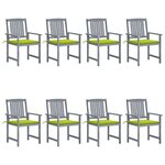 vidaXL Chaises de jardin et coussins lot de 8 Bois acacia solide Gris