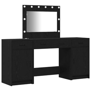 vidaXL Table de Toilette avec tiroir 3 Pièces Noir Bois d'ingénierie