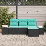 vidaXL Ensemble de Canapés avec coussin 4 Pièces Noir Poly Rattan