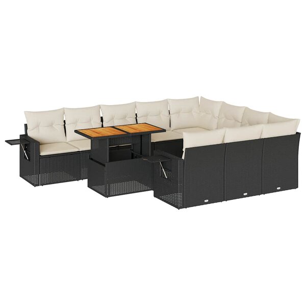 vidaXL Salon de jardin 11 Pièces avec coussins noir résine tressée