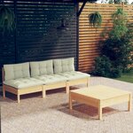 vidaXL Salon de jardin 4 Pièces avec coussins crème bois de pin