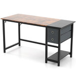Bureau de 140 cm poste de travail informatique moderne avec 2 tiroirs crochet de suspension étagère de rangement 140 x 60 x 75 cm marron rustique et noir 20_0007993