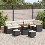 Canapé de jardin 9 pièces avec coussins noir poly rattan acacia