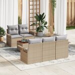 Ensemble de canapé de jardin de 6 pièces avec coussins Beige Poly Rotin Acacia