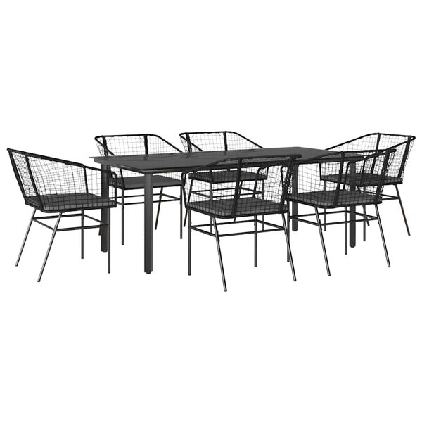 vidaXL Ensemble à manger de jardin coussins 7Pièces noir poly rotin verre