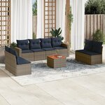 vidaXL Salon de jardin 9 Pièces avec coussins gris résine tressée