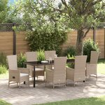 vidaXL Ensemble de salle à manger de jardin de 7 pièces avec coussins - Rotin poly beige