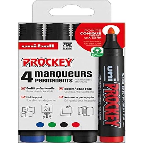 Marqueur permanent prockey pm122/4 pf  étui de 4 uni-ball