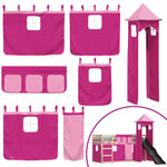 vidaXL Lit superposé avec toboggan et rideaux rose 90x190 cm