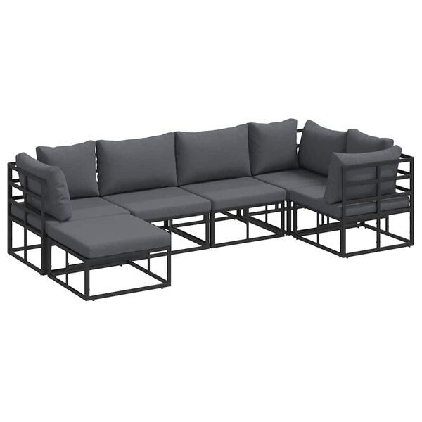 Ensemble de canapé de jardin avec coussin 6 Pièces Noir Aluminium