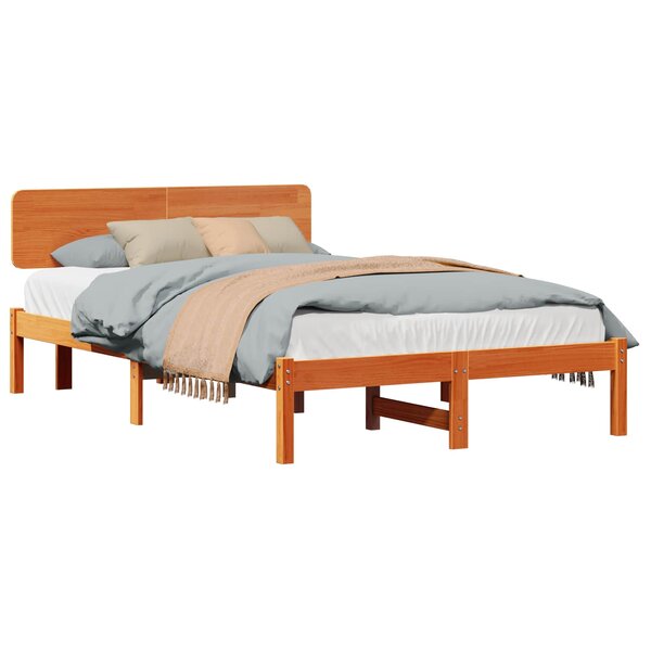 vidaXL Cadre de lit avec tête de lit Brun cire 120 x 200 cm Pin massif