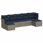vidaXL Salon de jardin 7 Pièces avec coussins gris résine tressée
