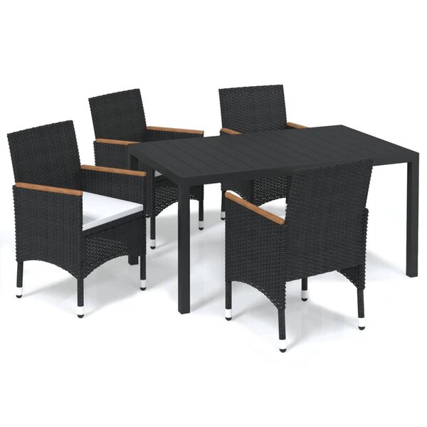 vidaXL Ensemble à dîner de jardin avec coussins 5 Pièces poly rotin noir