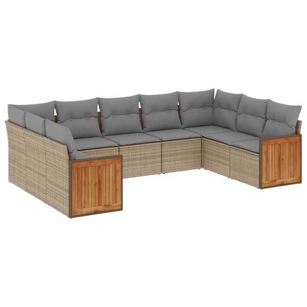 vidaXL Salon de jardin avec coussins 9 Pièces beige résine tressée