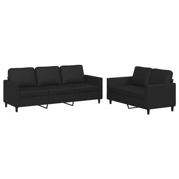 vidaXL Ensemble de canapés 2 Pièces avec coussins Noir Similicuir