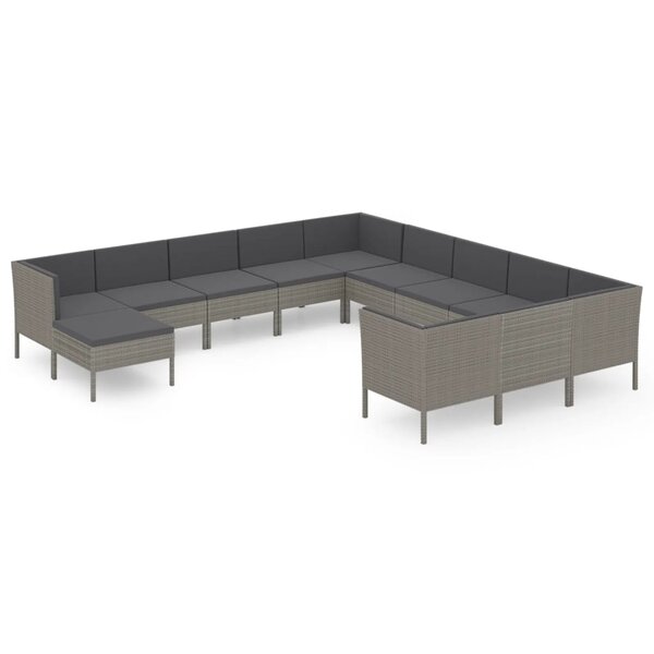 vidaXL Salon de jardin 12 Pièces avec coussins Résine tressée Gris