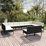 vidaXL Salon de jardin 12 Pièces avec coussins Résine tressée Noir