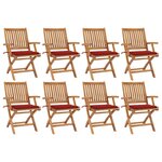 vidaXL Chaises pliables de jardin avec coussins lot de 8 Teck solide