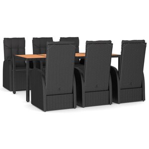 vidaXL Ensemble à manger de jardin coussins 7Pièces Noir Résine tressée