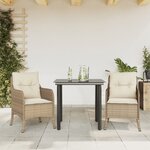 vidaXL Ensemble à manger de jardin et coussins 3 Pièces Beige poly rotin