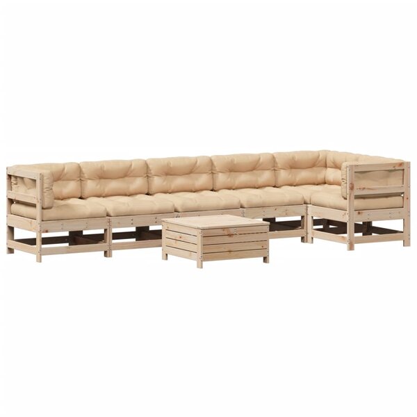 vidaXL Salon de jardin 7 Pièces avec coussins Bois de pin massif