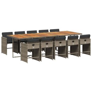 vidaXL Ensemble à manger de jardin 11Pièces avec coussins gris poly rotin