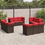 vidaXL Salon de jardin avec coussins 12 Pièces marron résine tressée