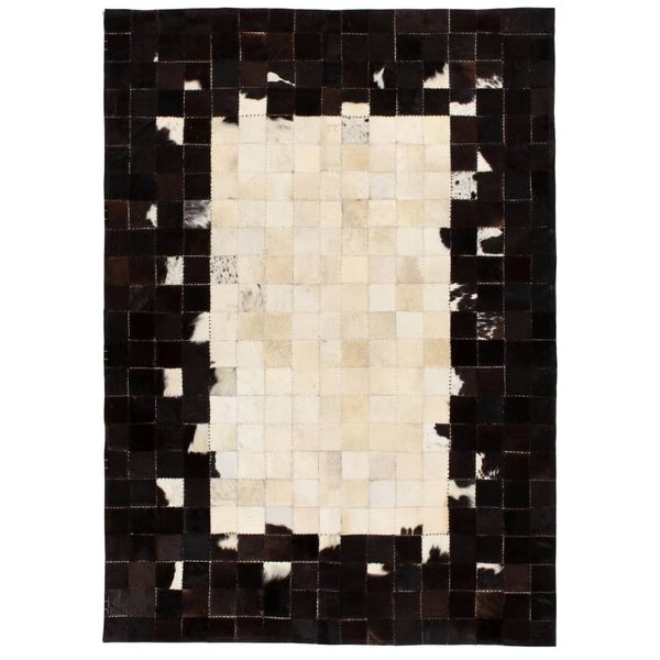 vidaXL Tapis Cuir véritable Patchwork 120 x 170 cm Carré Noir/Blanc