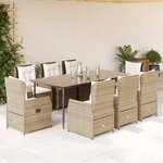 vidaXL Ensemble à manger de jardin et coussins 9 Pièces beige Poly rotin
