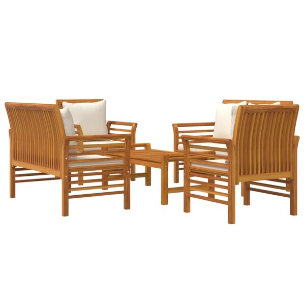 Salon de jardin meuble d'extérieur ensemble de mobilier 5 pièces avec coussins bois massif d'acacia 02_0016366