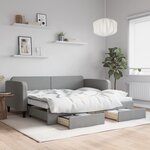 vidaXL Lit de jour avec gigogne et tiroirs gris clair 90x200 cm tissu
