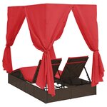 vidaXL Chaise Longue Double Jeu de 2 Marron et Rouge Rattan et Polyester