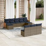 vidaXL Salon de jardin 10 Pièces avec coussins gris résine tressée