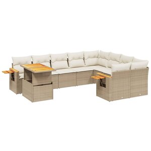 vidaXL Salon de jardin avec coussins 10 Pièces beige résine tressée