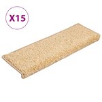 vidaXL Tapis d'escalier 15 pièces 65 x 21 x 4 cm Crème Bord rectangulaire