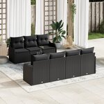 Canapé de Jardin 8 Pièces avec Coussins Rattan Poly Noir