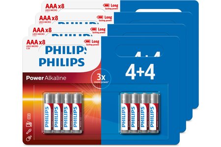 Philips lot de 32 piles aaa (4 packs de 4+4)