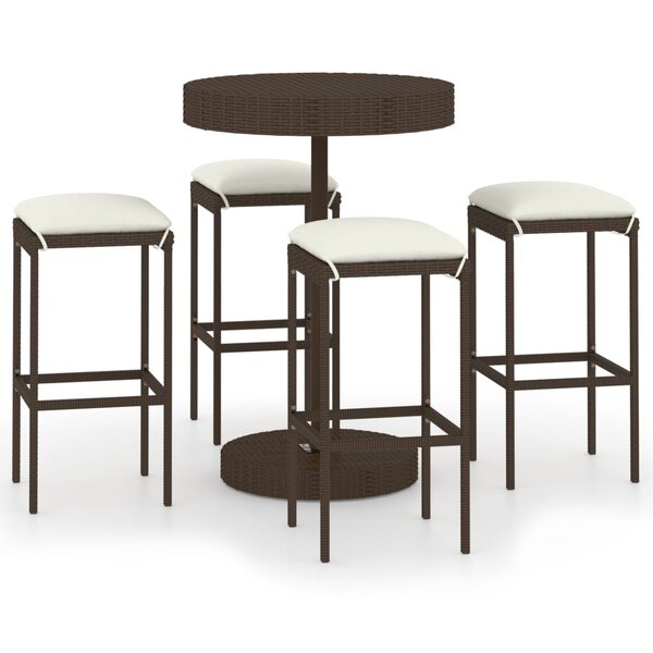 vidaXL Ensemble bar de jardin 5 Pièces et coussins Résine tressée Marron