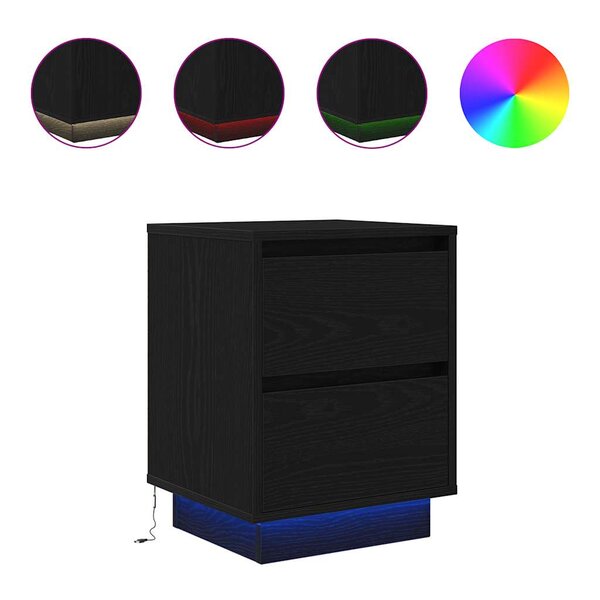 VidaXL Tables de chevet avec lumières LED 2 Pièces noir 38x34x50 cm