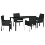 vidaXL Ensemble de repas de jardin de 5 pièces avec coussins en poly rotin noir