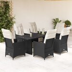 vidaXL Ensemble à manger de jardin coussins 7 Pièces noir résine tressée