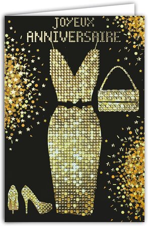 Carte Joyeux Anniversaire pour Femme en Or Doré avec Enveloppe Blanche 12x17 5cm