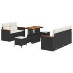 Set de canapé de jardin 8 pièces avec coussins Noir Poly Rotin Acacia