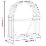 vidaXL Porte-bûches argenté 120x45x140 cm acier galvanisé