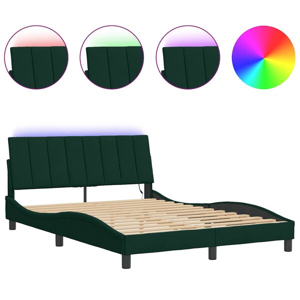 vidaXL Cadre de lit avec LED sans matelas Hanko vert foncé 140x200 cm velours