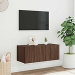 vidaXL Meuble TV mural avec lumières LED chêne marron 80x35x31 cm